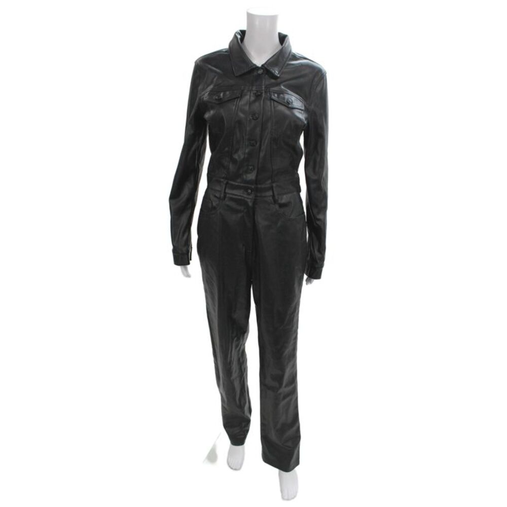 Steve Madden Women Collared Black Jumpsuit Button Long Sleeve PU Size S